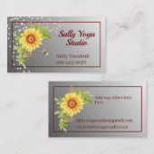 Elegant Watercolor Yellow Sunflower Business Card 名刺 (正面/裏面)