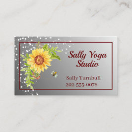 Elegant Watercolor Yellow Sunflower Business Card 名刺