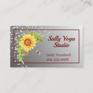 Elegant Watercolor Yellow Sunflower Business Card 名刺