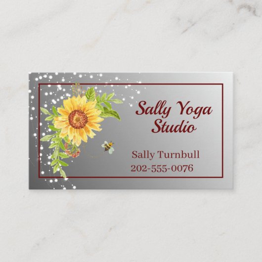 Elegant Watercolor Yellow Sunflower Business Card 名刺 (正面)