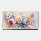 Elegant Watercolour Flowers Custom Name Text デスクマット (正面)