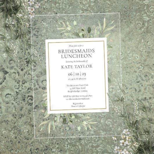 Elegant Watercolour Greenery Bridesmaids' Lunch アクリル招待状