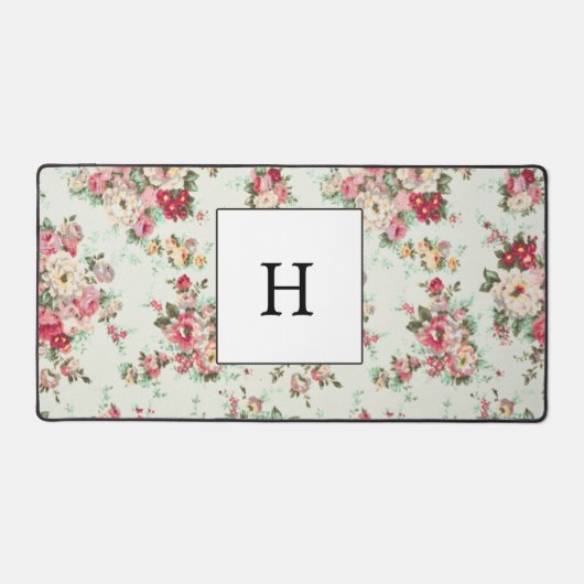 Elegant watercooler Monogramed Flowers デスクマット (正面)
