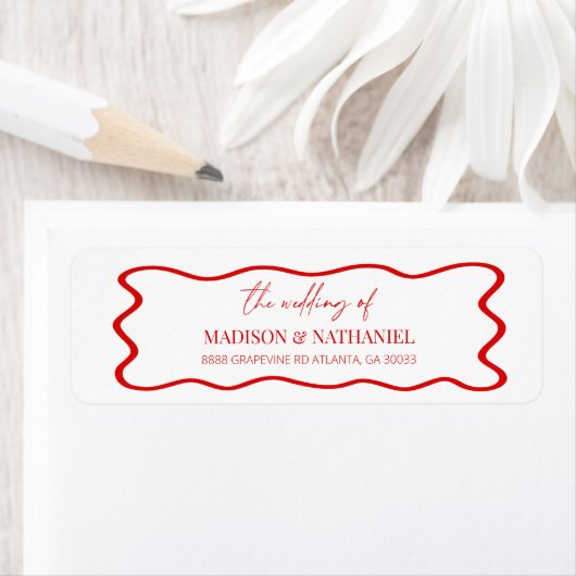 Elegant Wavy Border Wedding Return Address ラベル (インサイチュ)