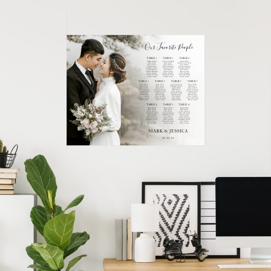 Elegant Wedding 10 table Seating Chart with Photo ポスター (ホームオフィス)
