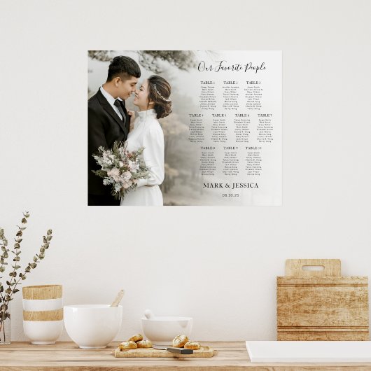 Elegant Wedding 10 table Seating Chart with Photo ポスター (キッチン)
