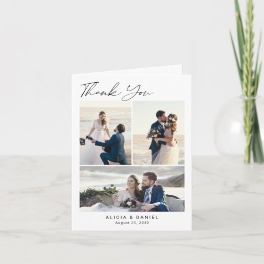 Elegant wedding 4 photo collage サンキューカード (正面)