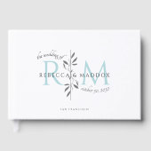 Elegant Wedding Aqua Botanical Monogram ゲストブック (正面)