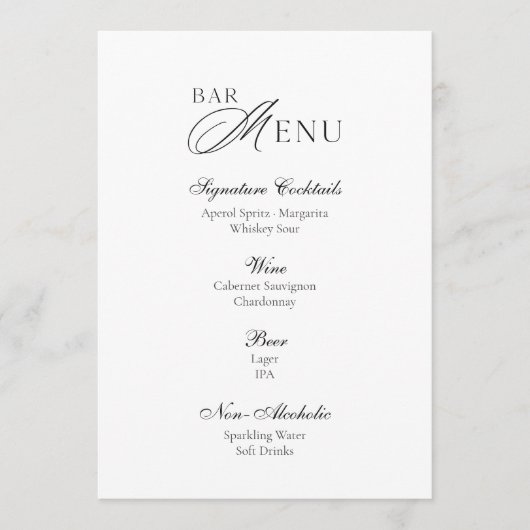 Elegant Wedding Bar Menu Sign 招待状 (正面)