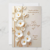 Elegant Wedding Beige White Flowers Gold Bamboo 招待状 (正面)