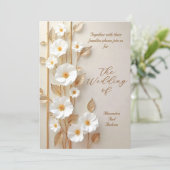 Elegant Wedding Beige White Flowers Gold Bamboo 招待状 (スタンド正面)