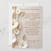 Elegant Wedding Beige White Flowers Gold Bamboo 招待状 (裏面)
