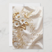 Elegant Wedding Beige White Gold Floral Silk 招待状 (正面)