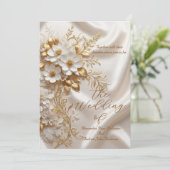 Elegant Wedding Beige White Gold Floral Silk 招待状 (スタンド正面)