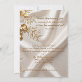 Elegant Wedding Beige White Gold Floral Silk 招待状 (裏面)