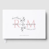 Elegant Wedding Blush Pink Botanical Monogram ゲストブック (正面)
