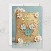 Elegant Wedding Book Blue White Gold Flowers 招待状 (正面)