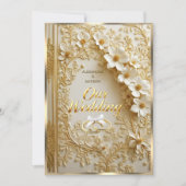 Elegant Wedding Book Ornate Gold White Floral 招待状 (正面)