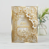 Elegant Wedding Book Ornate Gold White Floral 招待状 (スタンド正面)