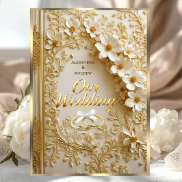 Elegant Wedding Book Ornate Gold White Floral 招待状