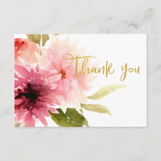 Elegant Wedding Bridal Floral Flat Thank You Card エンクロージャーカード (正面)