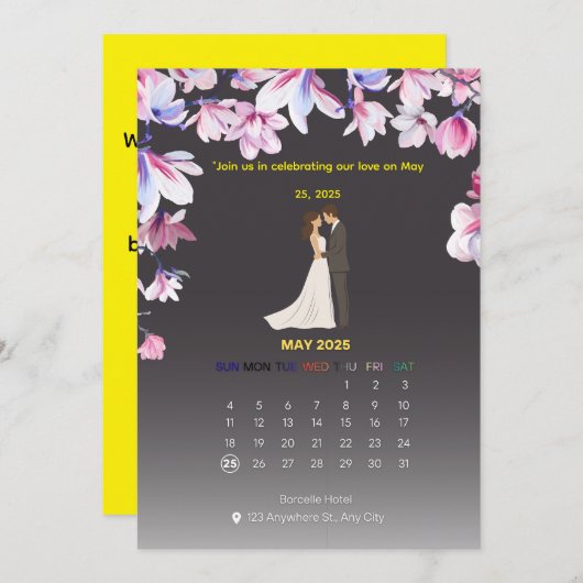 Elegant Wedding Calendar Invitation 招待状 (正面/裏面)