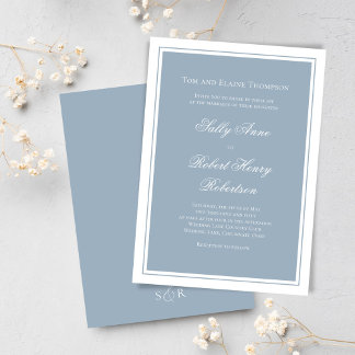 Elegant Wedding Calligraphy Dusty Blue Script 招待状