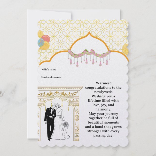Elegant Wedding Card – Bride & Groom Under Golden  (正面)