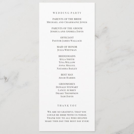 Elegant Wedding Ceremony & Reception Program  プログラム (裏面)