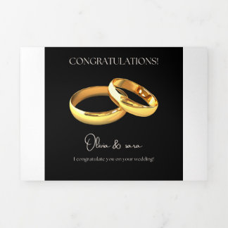 Elegant Wedding Congratulations Card – Gold Rings  三つ折り招待状