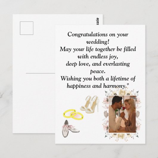 Elegant Wedding Congratulations Card | Romantic Fl ポストカード (正面/裏面)