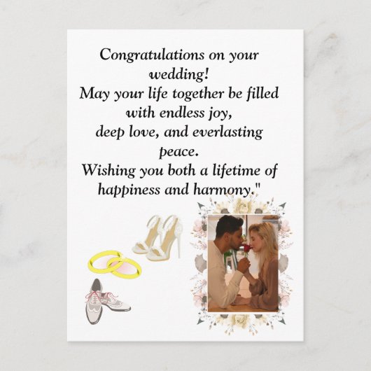 Elegant Wedding Congratulations Card | Romantic Fl ポストカード (正面)