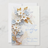 Elegant Wedding Cornflower Blue White Gold Flowers 招待状 (正面)