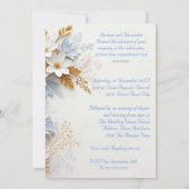 Elegant Wedding Cornflower Blue White Gold Flowers 招待状 (裏面)