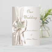 Elegant Wedding Damask Pearl Cream White Bow 2 招待状 (スタンド正面)