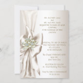 Elegant Wedding Damask Pearl Cream White Bow 2 招待状 (裏面)