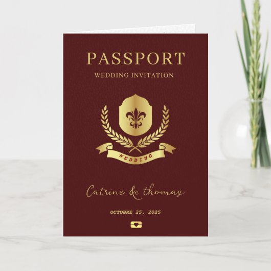 Elegant Wedding Destination Passport World Map  招待状 (正面)
