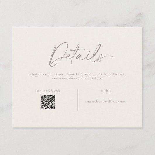 Elegant Wedding Details Card with QR Code 招待状 (正面)