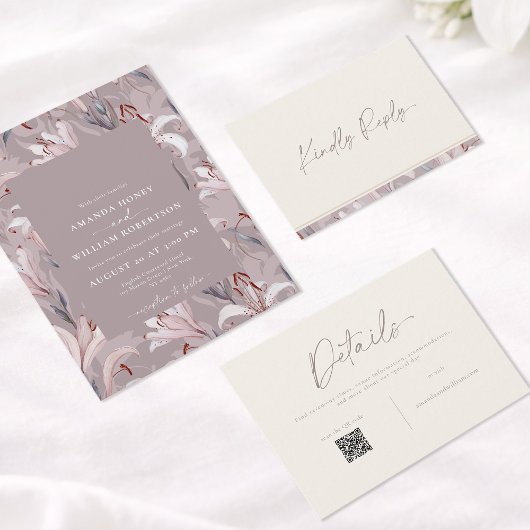 Elegant Wedding Details Card with QR Code 招待状