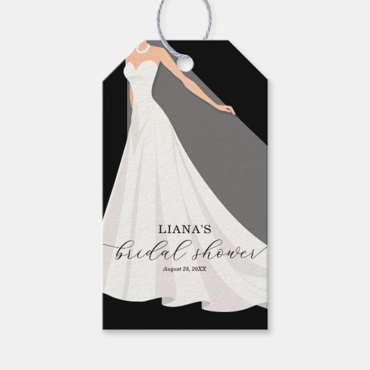 Elegant Wedding Dress Bridal Shower Black Favor ギフトタグ (正面)