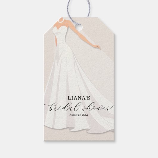 Elegant Wedding Dress Bridal Shower Favor ギフトタグ (正面)