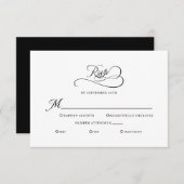 Elegant Wedding Enclosure Black White Calligraphy 出欠カード (正面/裏面)