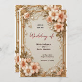 Elegant Wedding Flora Frame With Soft Pink Flowers 招待状 (正面/裏面)