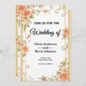 Elegant Wedding Flora Frame With Soft Pink Flowers 招待状 (正面/裏面)