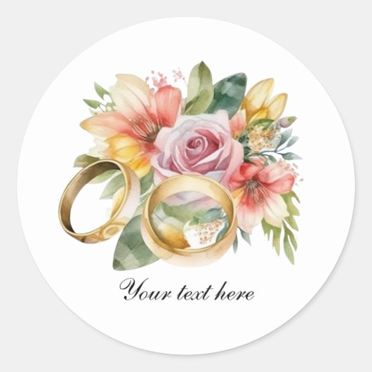 Elegant Wedding flowers and rings customizable ラウンドシール (正面)