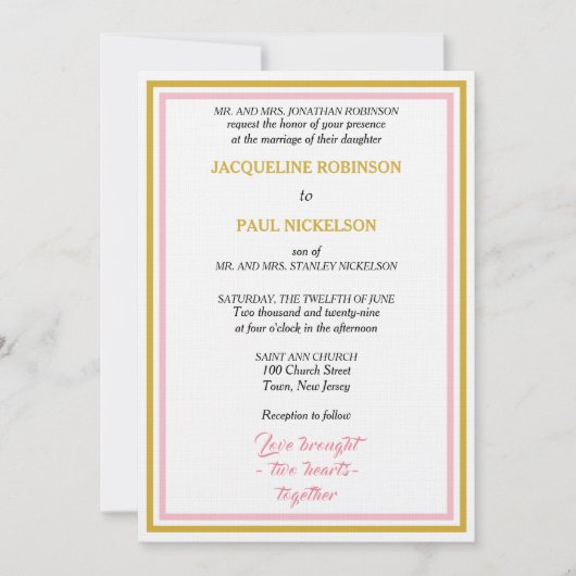 Elegant Wedding Geometric Pink Gold  招待状 (正面)