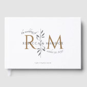 Elegant Wedding Gold Botanical Monogram ゲストブック (正面)