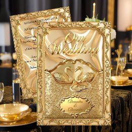 Elegant Wedding Golden Swans Rings Gold Diamonds 招待状