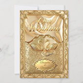 Elegant Wedding Golden Swans Rings Gold Diamonds 招待状 (正面)