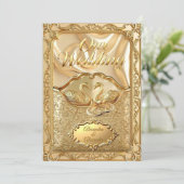 Elegant Wedding Golden Swans Rings Gold Diamonds 招待状 (スタンド正面)